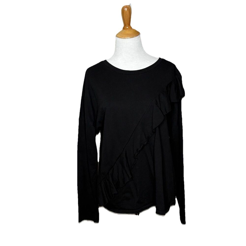 I.N.C International Concepts Black Ruffled Sweater Long Sleeve Womens Size large